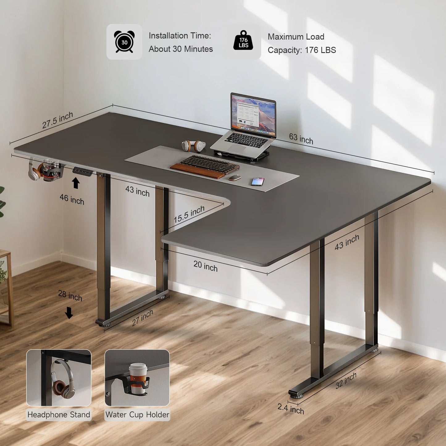 Nexus Pro 4-Leg Electric L-Shaped Standing Desk