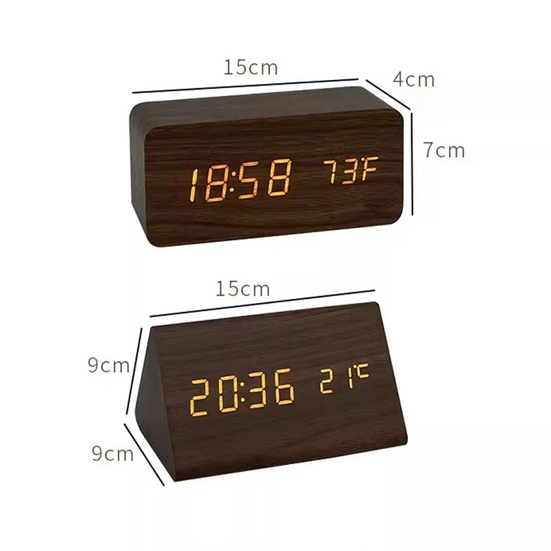 Wood-Look Voice-Control LED Alarm Clock