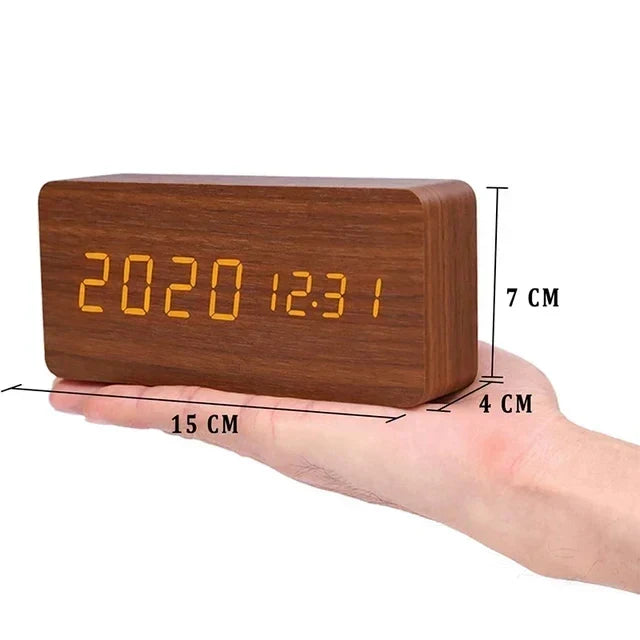 Wood-Look Voice-Control LED Alarm Clock