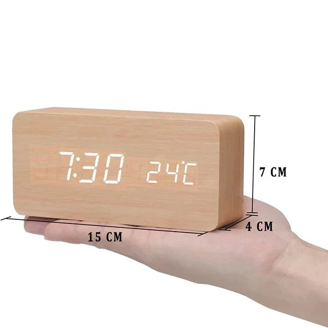 Wood-Look Voice-Control LED Alarm Clock