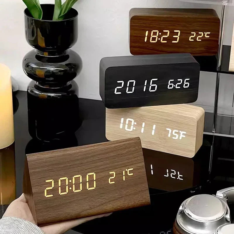 Wood-Look Voice-Control LED Alarm Clock