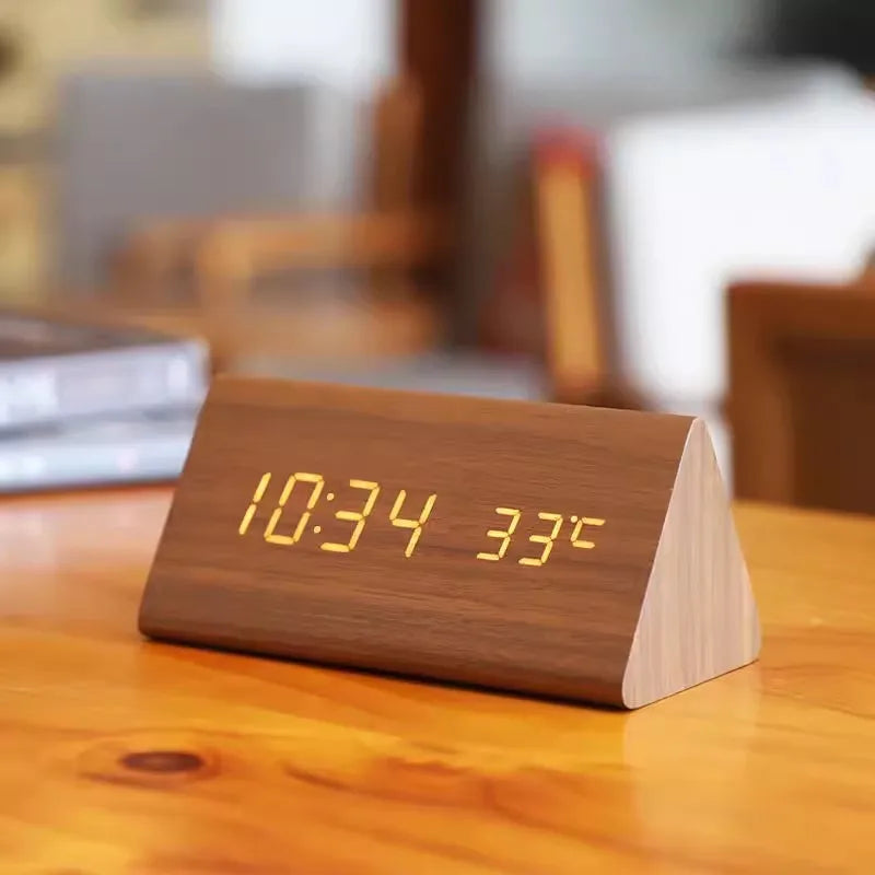 Wood-Look Voice-Control LED Alarm Clock