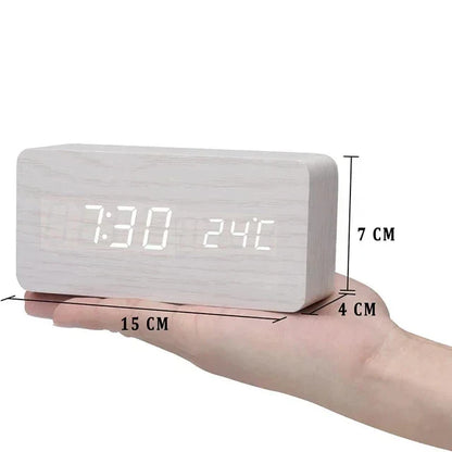 Wood-Look Voice-Control LED Alarm Clock