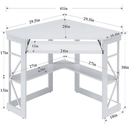 Home Office Corner Computer Desk with Keyboard Tray and Storage Shelves in Black