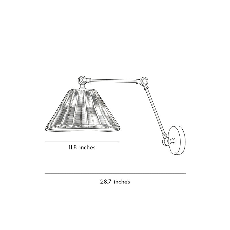 Ergové Japandi Swing Arm Wall Sconce Rattan Iron Black 11.8 Inch