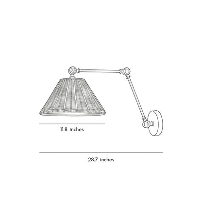 Ergové Japandi Swing Arm Wall Sconce Rattan Iron Black 11.8 Inch