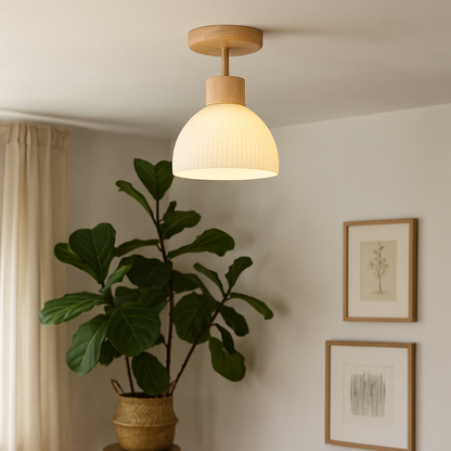Ailse Wood & Glass LED Ceiling Lamp
