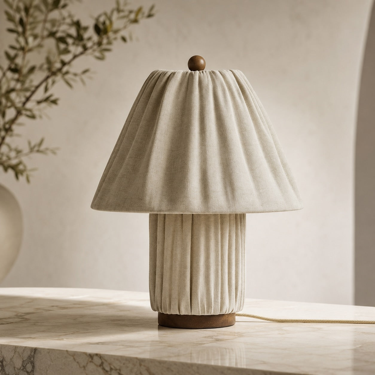 Modern Table Lamp with Pleated Fabric Shade