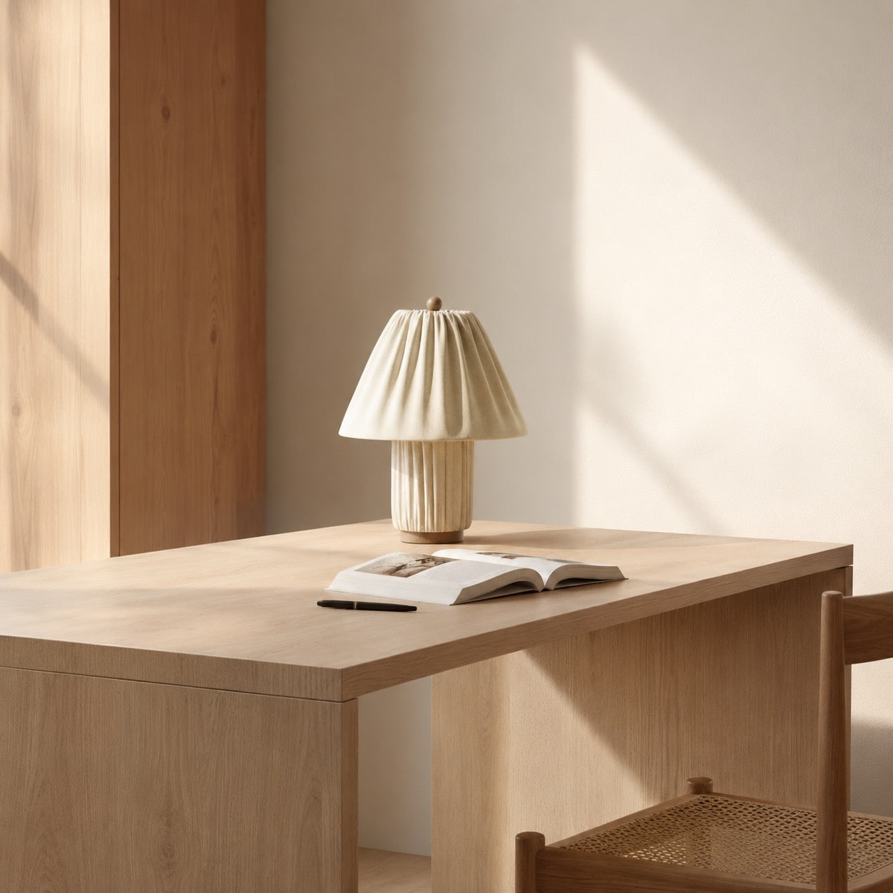 Modern Table Lamp with Pleated Fabric Shade