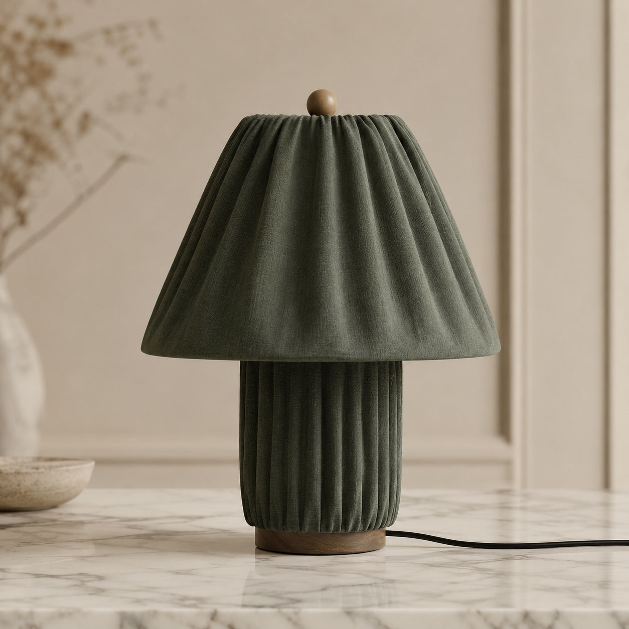 Modern Table Lamp with Pleated Fabric Shade