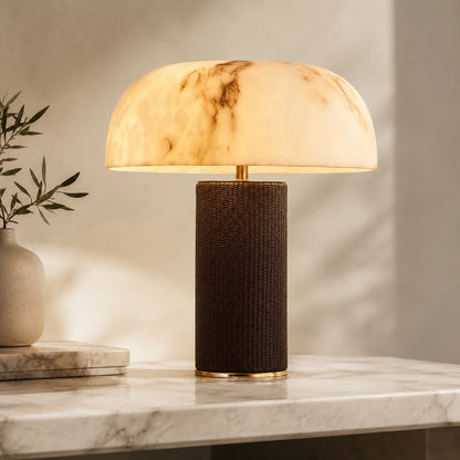 Modern Leather Base and Faux Alabaster Shade Table Lamp