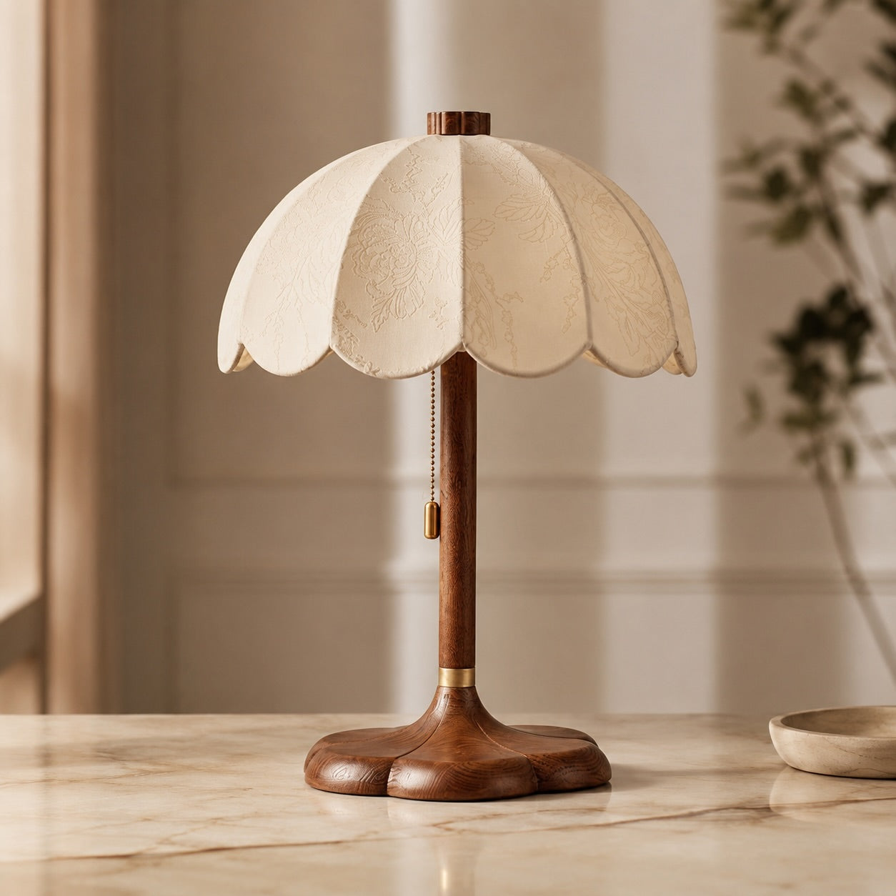 Modern Fabric Shade and Wooden Base Table Lamp