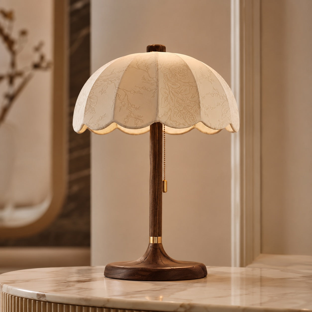 Modern Fabric Shade and Wooden Base Table Lamp
