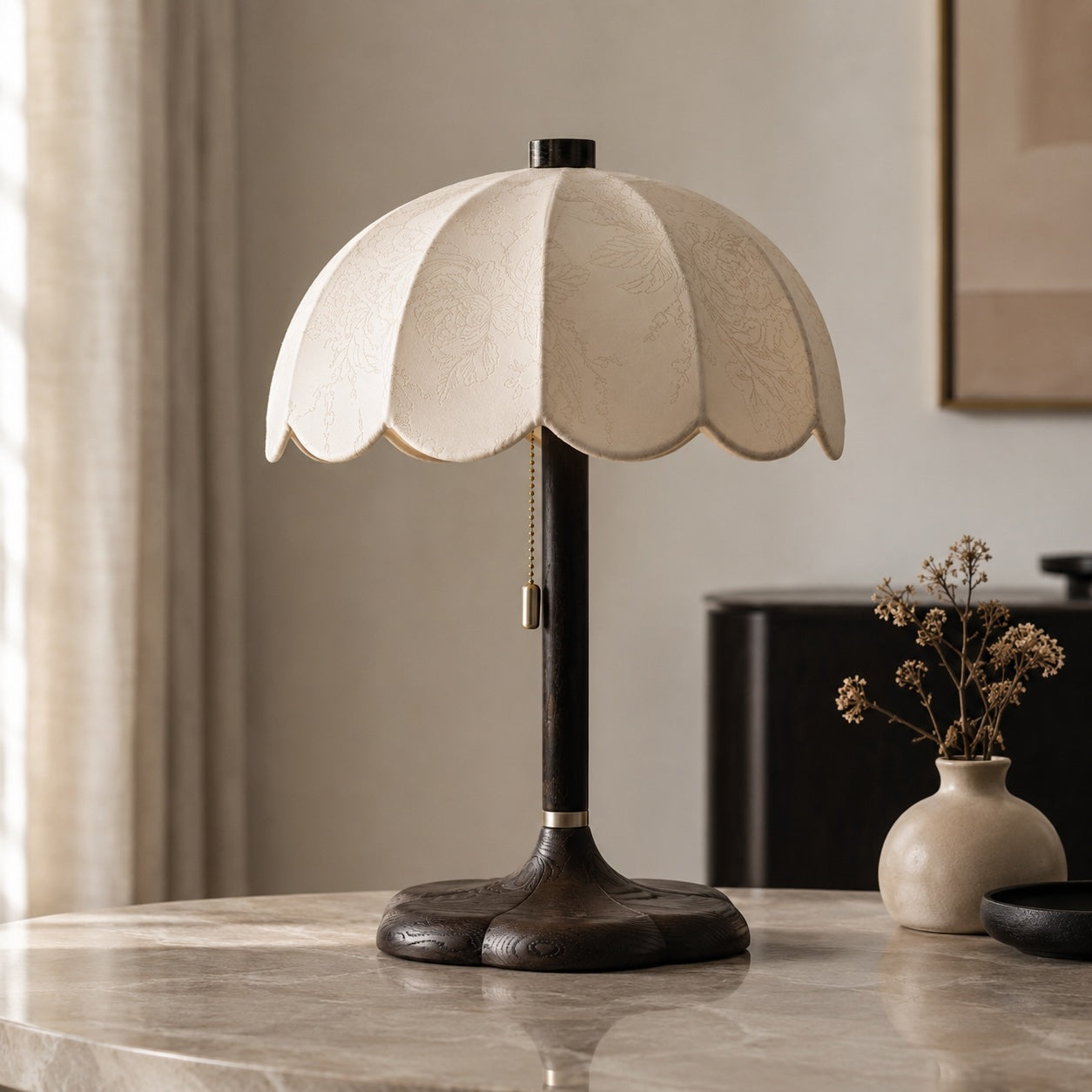 Modern Fabric Shade and Wooden Base Table Lamp