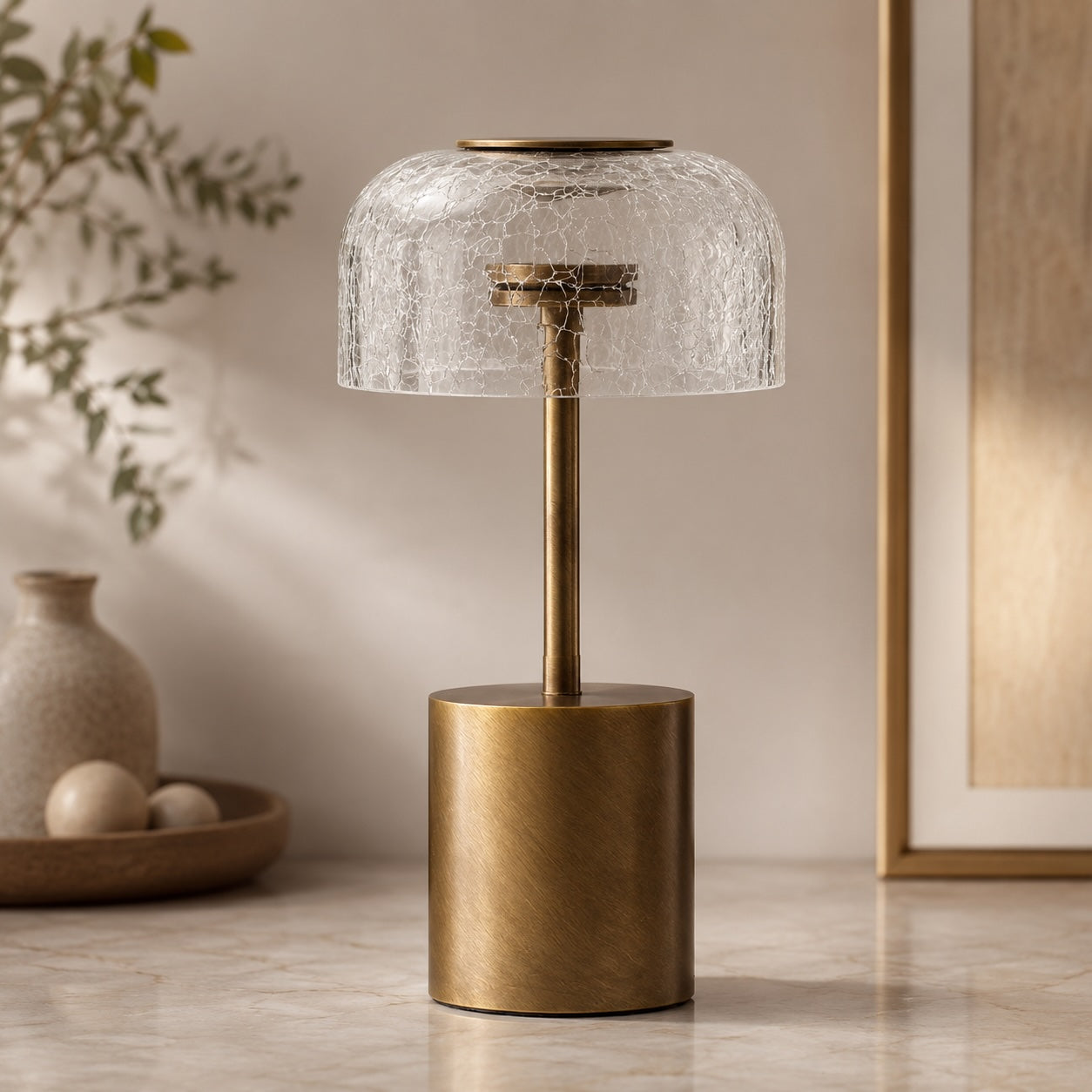 Cracked Glass Shade Table Lamp