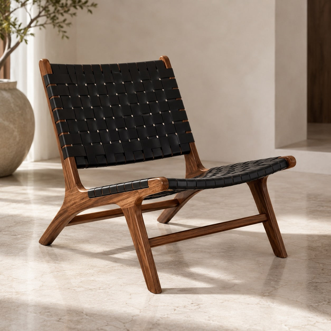 Sling Woven Leather Recliner Chair