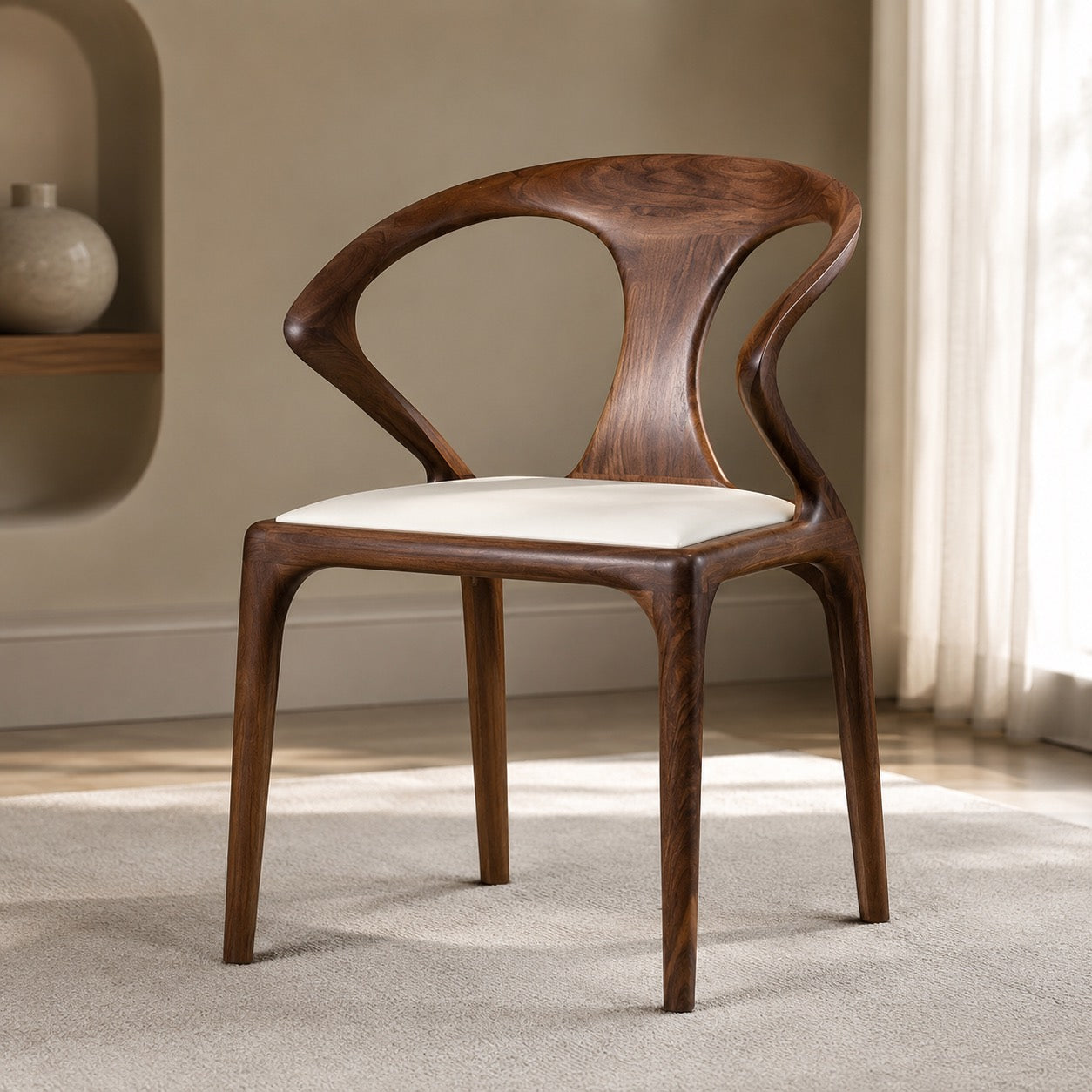Birka Walnut Veneer Sculpted Dining Chair