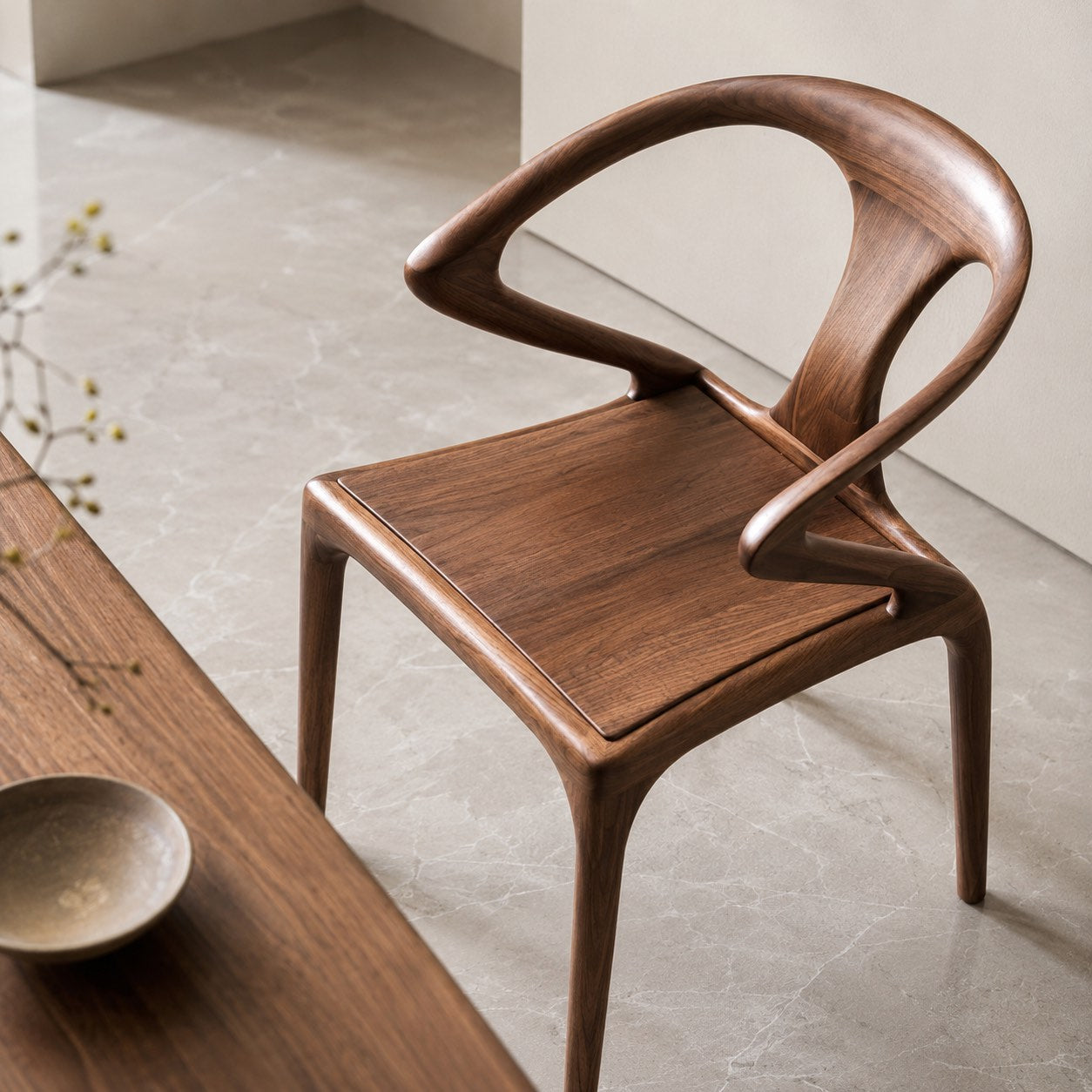 Birka Walnut Veneer Sculpted Dining Chair
