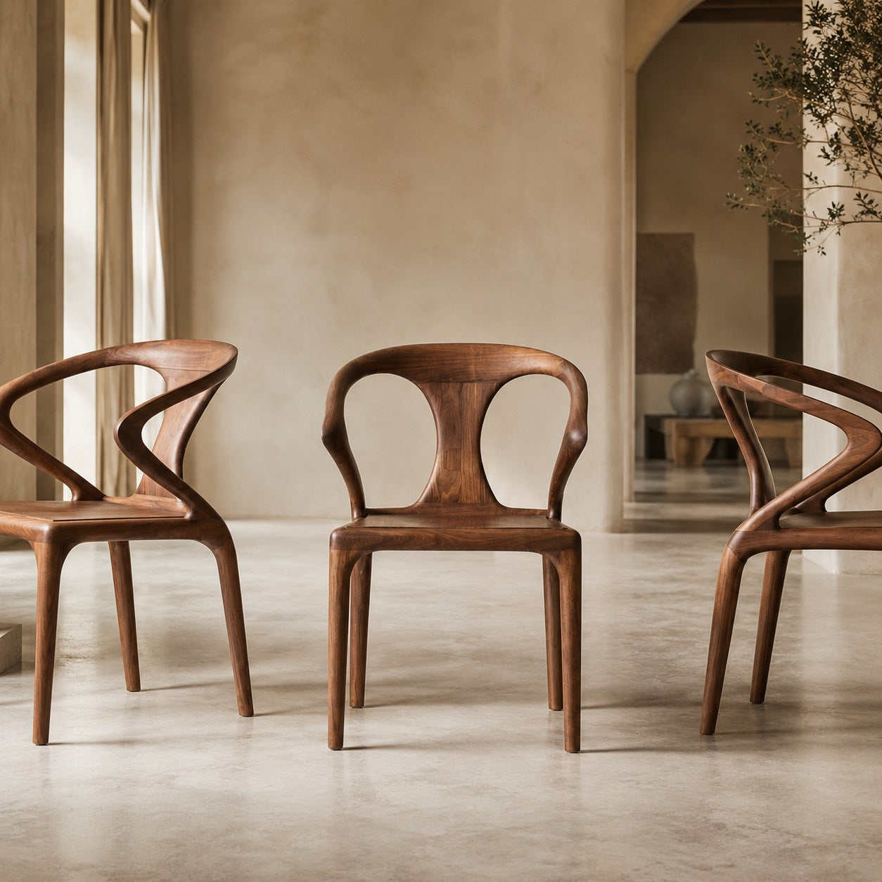Birka Walnut Veneer Sculpted Dining Chair