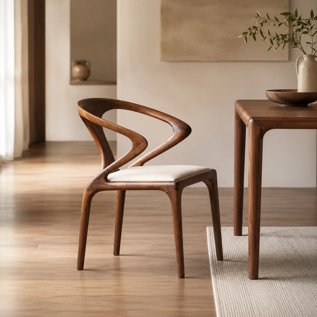 Birka Walnut Veneer Sculpted Dining Chair