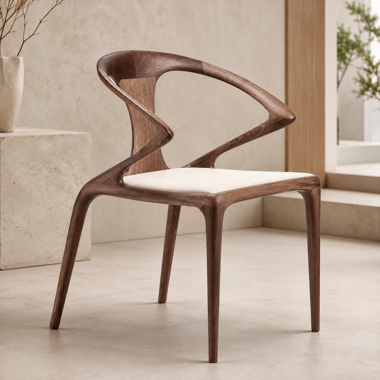 Birka Walnut Veneer Sculpted Dining Chair
