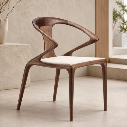 Birka Walnut Veneer Sculpted Dining Chair