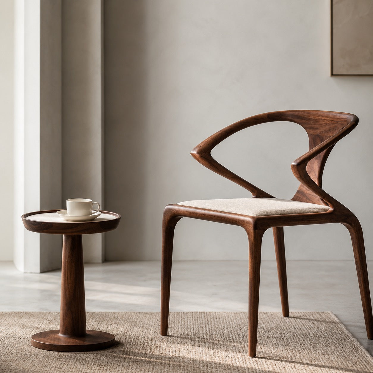 Birka Walnut Veneer Sculpted Dining Chair