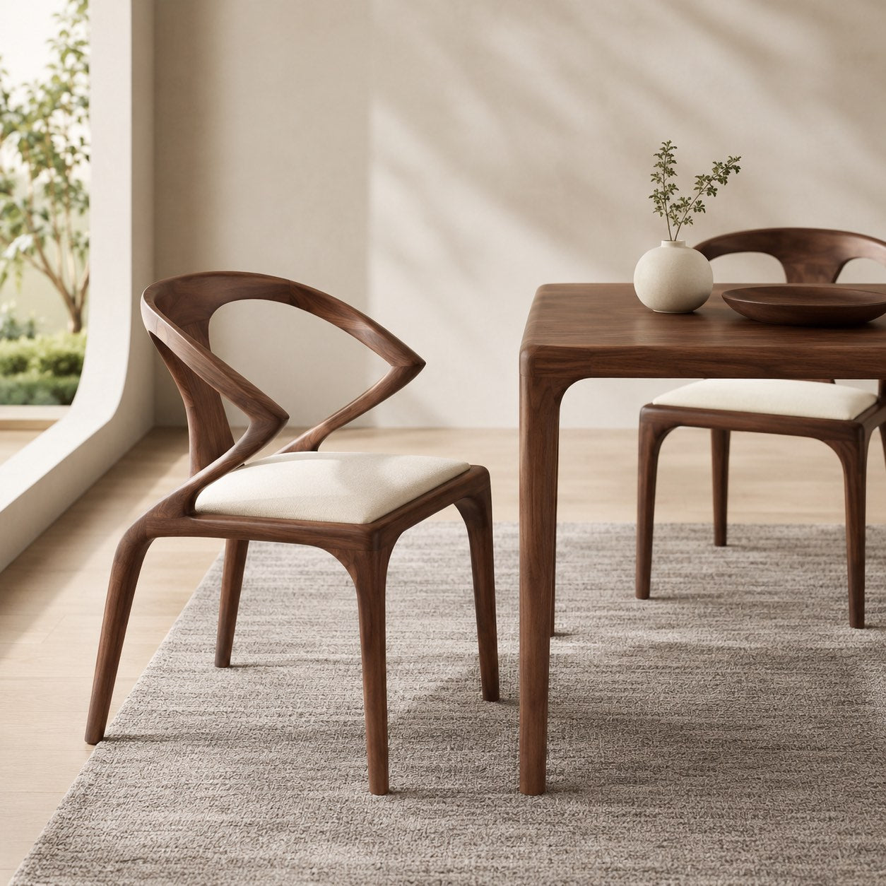 Birka Walnut Veneer Sculpted Dining Chair