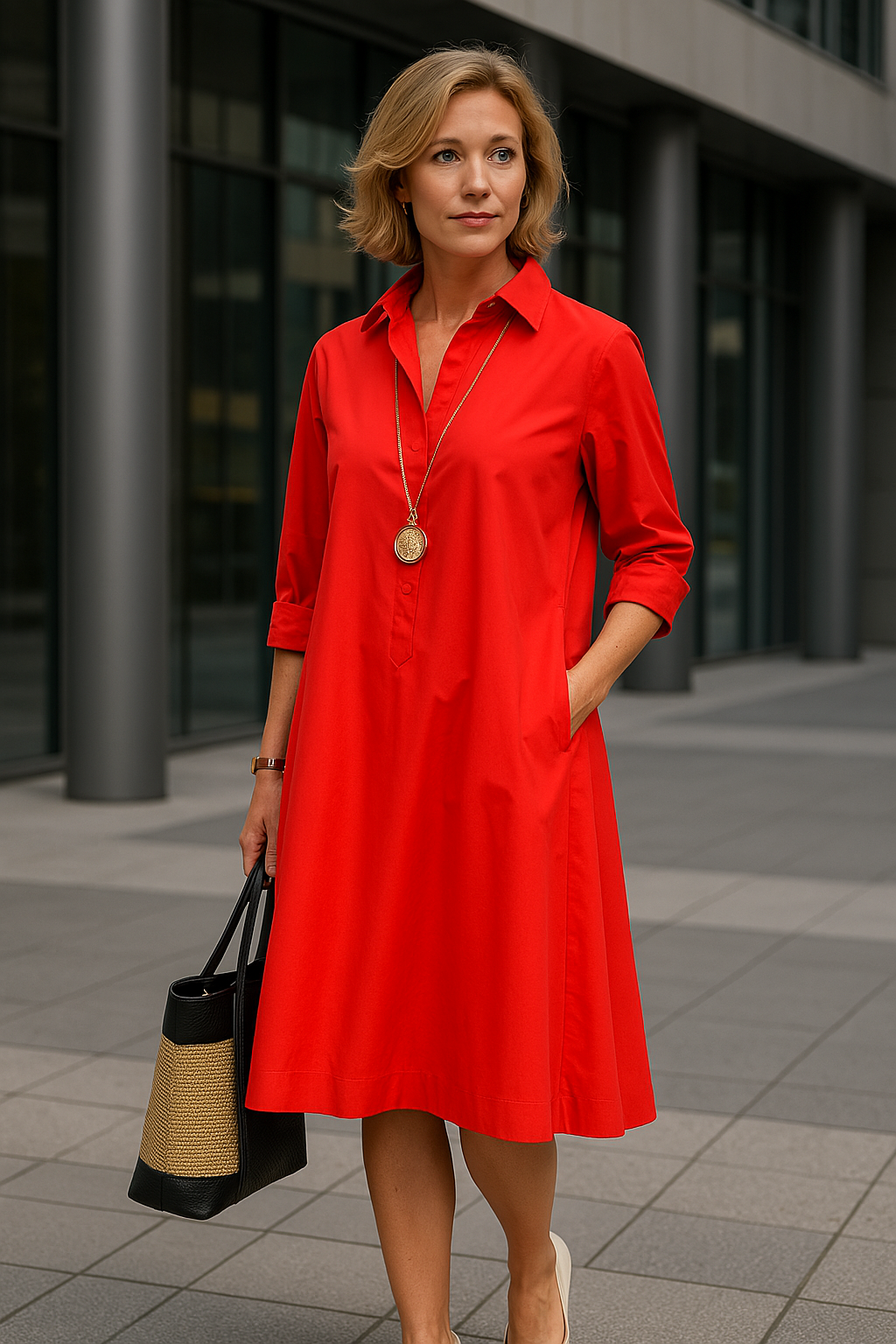 3/4-Sleeve Polo Dress, A-Line Spring Style