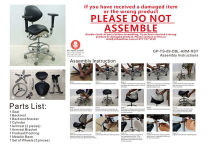 Saddle Style Dental Assistant Stool with Swing-out Armrests/Elbow Supports