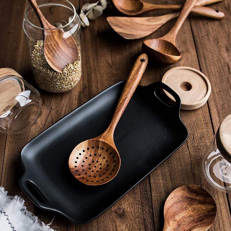 Teak Wood Utensil Set, 4 Non-Scratch Pieces