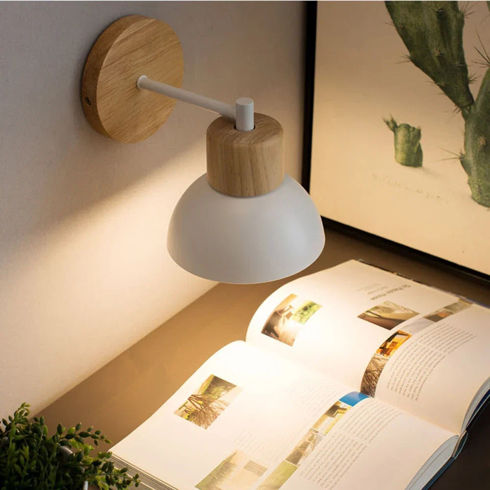 Timber & Metal Bedside Wall Lamp