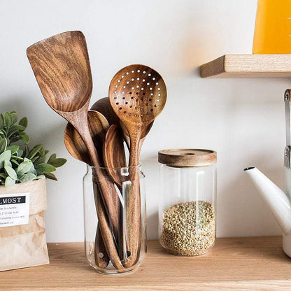 Teak Wood Utensil Set, 4 Non-Scratch Pieces