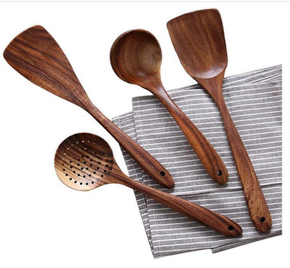 Teak Wood Utensil Set, 4 Non-Scratch Pieces