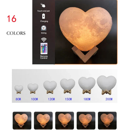 Heart Moon Lamp with Remote & 16 Colors