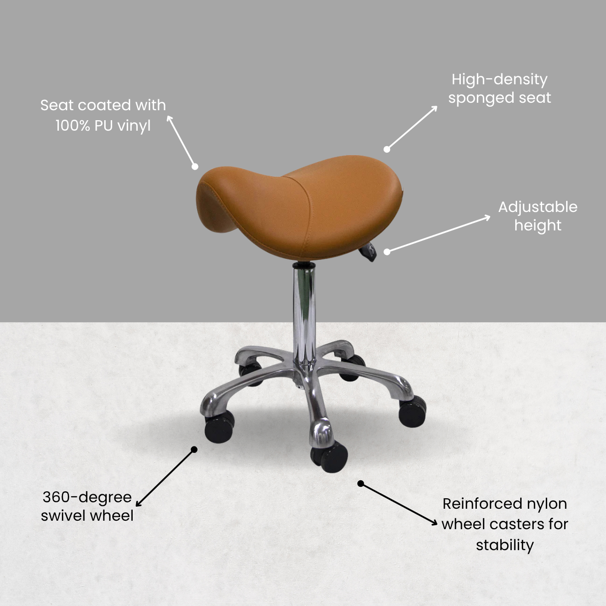Small Hydraulic Saddle Shape Rolling Stool with Tilt-able Seat