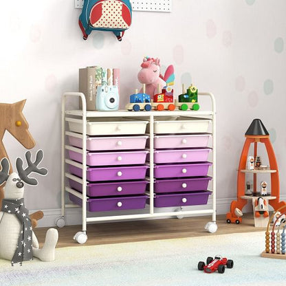 12 Drawers Rolling Storage Cart for Home and Office-Transparent