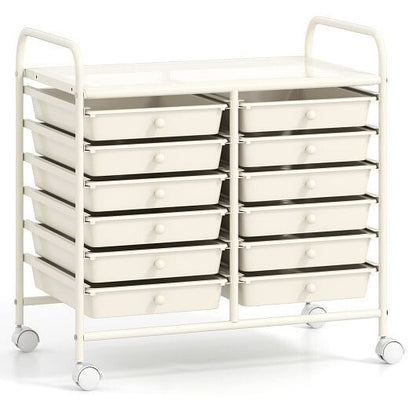 12 Drawers Rolling Storage Cart for Home and Office-Transparent