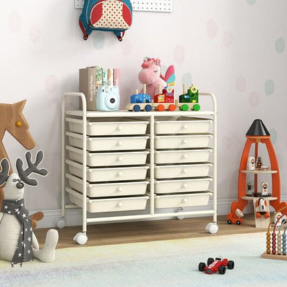 12 Drawers Rolling Storage Cart for Home and Office-Transparent