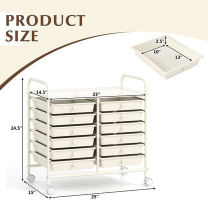 12 Drawers Rolling Storage Cart for Home and Office-Transparent