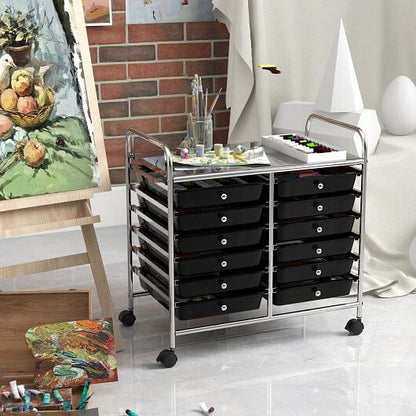 12 Drawers Rolling Storage Cart for Home and Office-Transparent