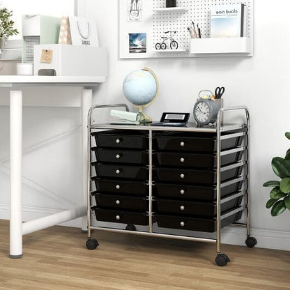 12 Drawers Rolling Storage Cart for Home and Office-Transparent