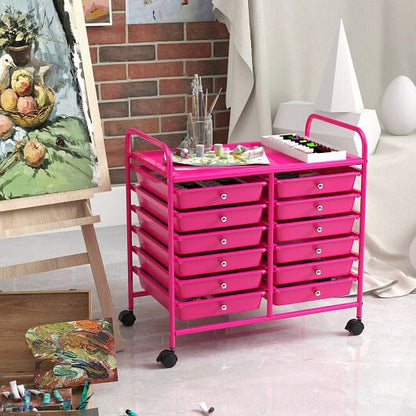 12 Drawers Rolling Storage Cart for Home and Office-Transparent