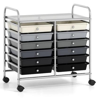 12 Drawers Rolling Storage Cart for Home and Office-Transparent