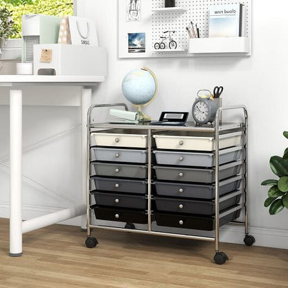12 Drawers Rolling Storage Cart for Home and Office-Transparent