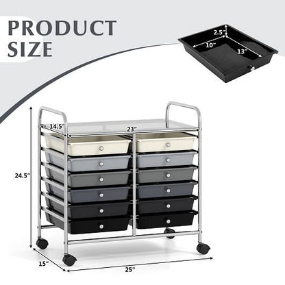 12 Drawers Rolling Storage Cart for Home and Office-Transparent
