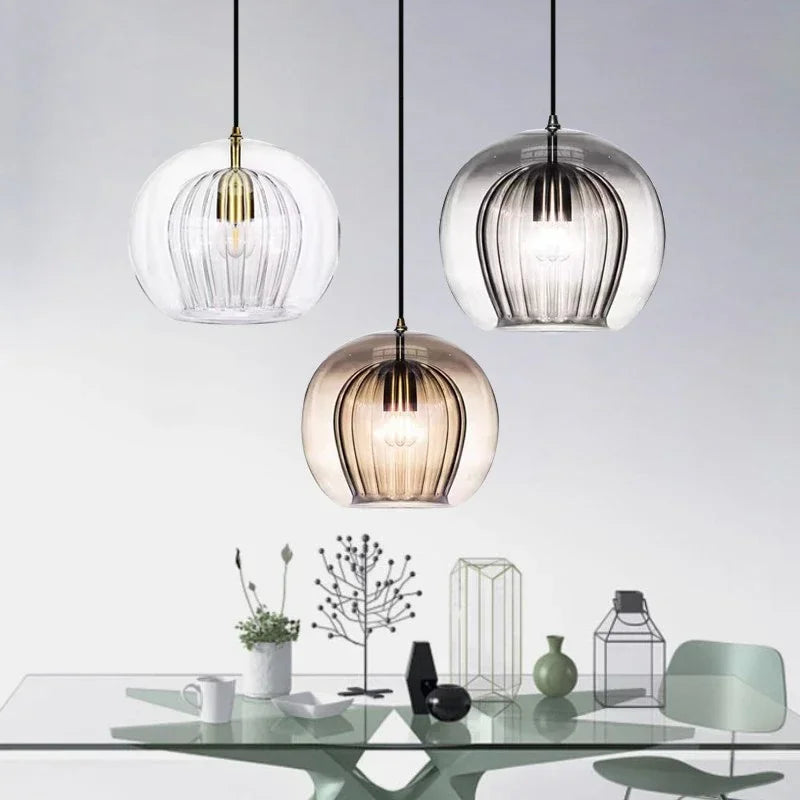 LuxeSphere Ribbed Glass Pendant