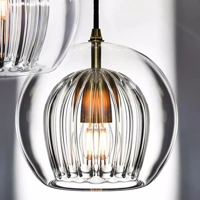LuxeSphere Ribbed Glass Pendant