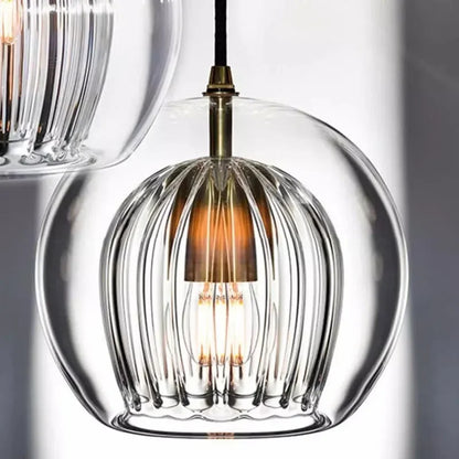 LuxeSphere Ribbed Glass Pendant