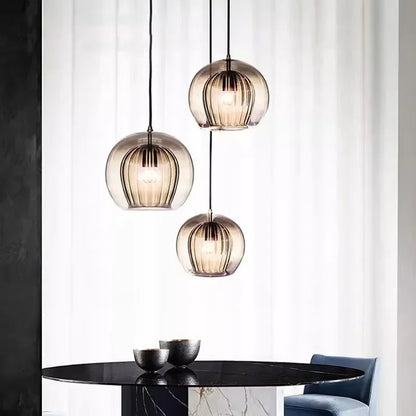LuxeSphere Ribbed Glass Pendant